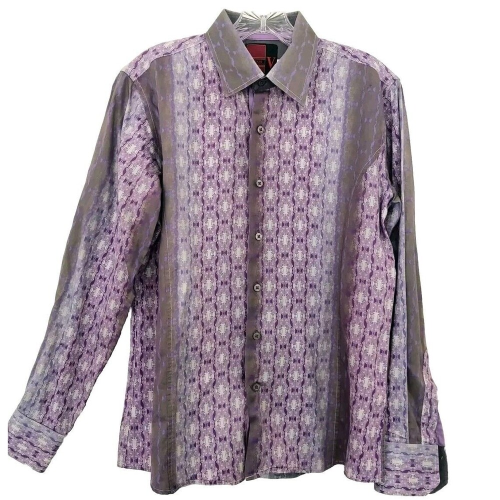 Vassari Long Sleeve Button Up Shirt Mens M Purple Gray Ombre